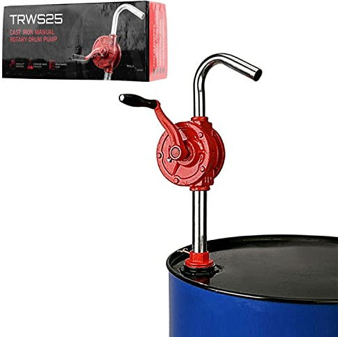 TERA PUMP Steel Rotary Action Hand Pump Fits 15, 30, 55 Gallon Containers With Included 2 inch Bung Adapter - Pump Up To 10 Gallons Per Minute By Hand, No Electricity