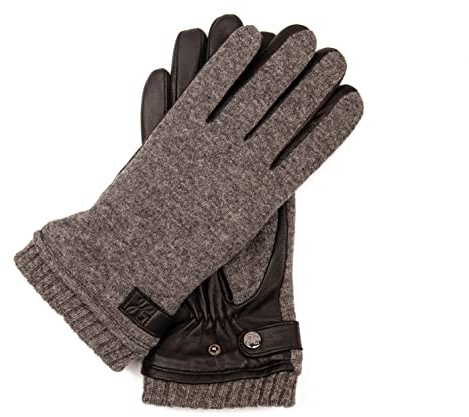Hand Gewand by Weikert ELIAS - Sportliche Herren Lammlederhandschuhe mit gestricktem Handrücken und warmer Fleece Fütterung, Touchscreen Funktion, Lederhandschuhe Herren, Strick-Leder Mix