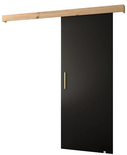 ABIKSMEBLE Salwador 2 Système de Porte Coulissante avec un Cache Rail et Miroir - Portes Coulissantes Murales Intérieures - Construction Solide - 90 x 204 cm - Noir
