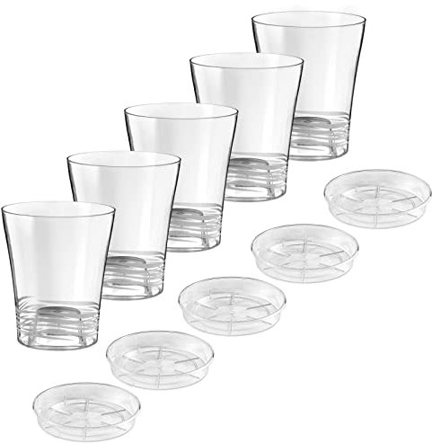 ECOMACETAS FLOWERPOT STORE Maceta Orquidea, de Plástico Transparente. con Escalón Interior y Base Agujereable. Plato Incluido. (5, 14_cm)