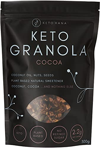 Keto Hana Cocoa & Nuts Breakfast, Snacking Granola, Just 2.2g Net Carbs, High Protein, Healthy Keto Diet Granola (Two 300g/0.6lbs Bags)
