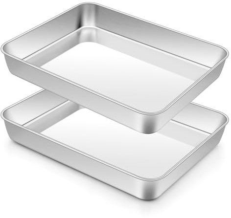 Joyfair Backblech, 2 Stück Edelstahl Auflaufform Ofenblech, Rechteckig Tiefes Fettpfanne Kuchenblech zum Backen/Servieren/Braten, Ungiftig & Gesund, Ofenfest & Spülmaschinenfest - 26,5x20,5x5cm