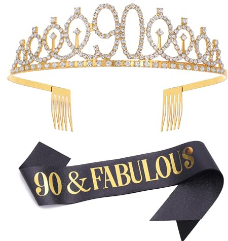 Juego de tiara de diamantes de imitación y banda de oro negro, regalos de cumpleaños para mujeres, banda de cumpleaños/tiara para decoración de fiesta de cumpleaños de mujer