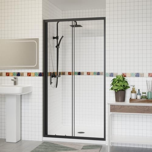 Aquariss 1000x1900mm Sliding Single Shower Enclosure for Wetroom Cubicle with 6mm Easy Clean Glass Shower Screen Door Black