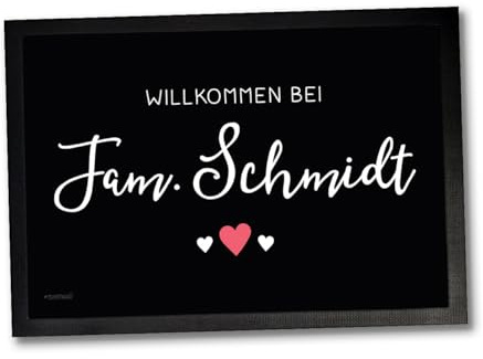 Fußmatte Türmatte personalisiert Familie Paare Familien Wunschname Eingang | Personalisierbare Fußmatte mit Familie Paare Familien Motiv für Haustür Flur Wohnung Balkon Terrasse Familie 60 x 40 cm