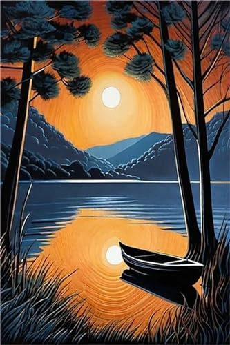5D Diamond Painting Erwachsene, DIY Diamant Painting Bilder Kinder Baum am Seeufer Picture, Full Drill Malen Nach Zahlen Diamond Painting Zubehör Weihnachten Basteln Home Wand Dekor 55x75cm S-8143