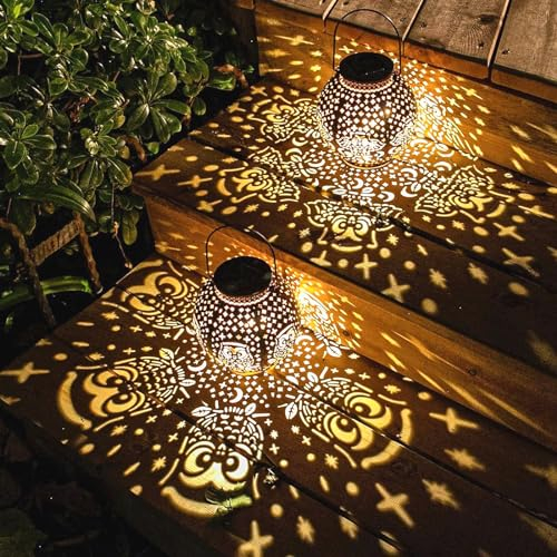 2x Solarlampen für Außen - Hängend - IP65 Wasserdicht - LED Solar Gartenleuchten für Balkon, Terrassen & Deko