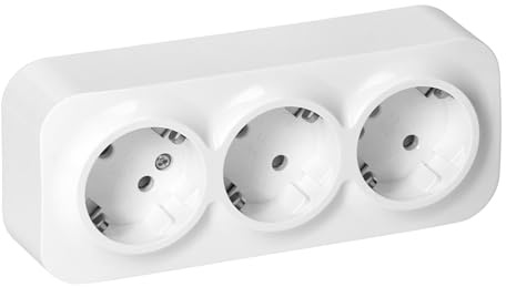 Dreifach Aufputzsteckdose Schuko Wandsteckdose zur Festinstallation kein Adapter IP20 Komplett weiß (3 Steckdosen)