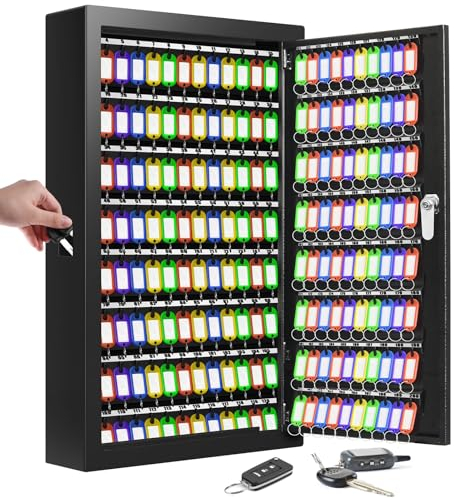 Schlüsselkasten für 200 Schlüssel, Diebstahlsicherer Schlüsselschrank mit Beschreibbarem Schlüsselanhänger, Wandmontierter Schlüsseltresor mit Seitlichem Schlüsseleinwurf für Auto Büro Haus Vermietung