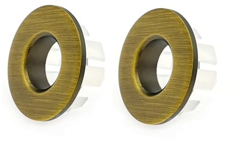 JZK 2x Brass tone copper metal bathroom sink overflow ring replacement, basin overflow hole insert plug round cover ring for kitchen and bathroom wash basin bowl sink trim