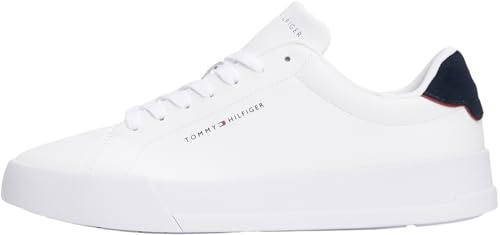Tommy Hilfiger Baskets Homme Detail Essential en Cuir, Blanc (White/Desert Sky), 42