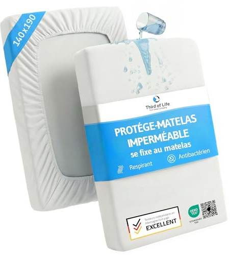 Protège-Matelas imperméable et Respirant, Housse hypoallergénique | 140 x 190 cm, protection optimale, anti-bactérien, anti-acarien, anti-moisissure, couverture de matelas hygiénique