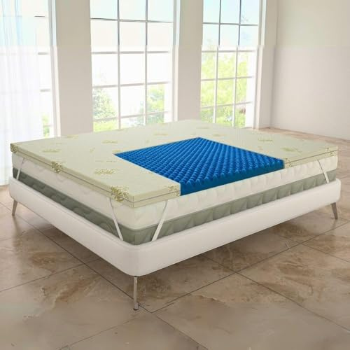 MAXIME MAISON - Topper Memory Foam 160x190 5 cm (Morbido/Medio) Topper Matrimoniale in Aloe Vera Prodotto Italiano Antiacaro e Anallergico, Correttore per Materassi Vecchi o Scomodi