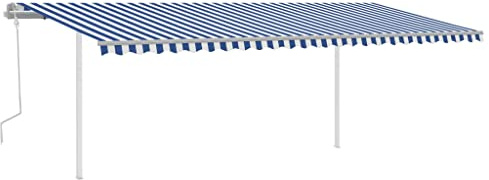 Tenda da sole da giardino, con braccio snodato, retrattile, con LED, 6 x 3,5 m, blu e bianco, per terrazza