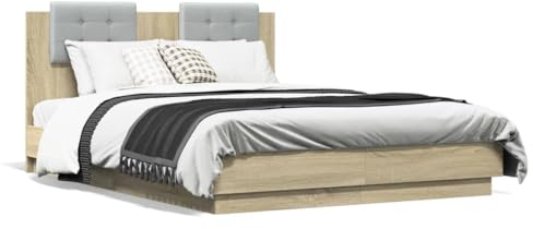 Tidyard Bettgestell mit Kopfteil Futonbett Bett Holz Doppelbett/Einzelbett Futonbetten Komfortbett Bettrahmen Schlafzimmerbett Sonoma-Eiche 120x190 cm Holzwerkstoff