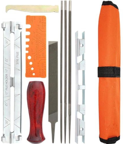 Muteitt Kit D'affûtage De Tronçonneuse, 10 Pièces, Outil D'affûtage De Scie À Chaîne avec Limes Rondes pour Tronçonneuse, Poignée, Lime Plate, Guide De Classement, Jauge De Profondeur