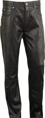 B-Ware Hose färbt leicht ab | Lederjeans Lederhose Herren lang | Büffellederhose Männer in Schawarz | W42 Inch