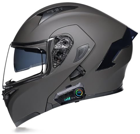 Klapphelm mit Bluetooth, Motorradhelm Modularer Helm mit Doppelvisier, ECE Zertifiziert Integralhelm mit Mikrofon für Automatische Reaktion, Motorrad Helm für Herren Damen