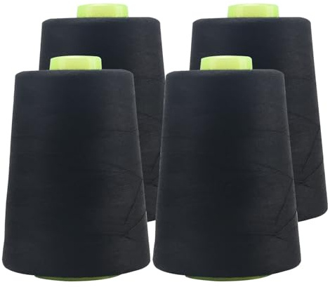 FOGAWA 4 Rollen * 5000 yards Nähgarn Polyester Nähgarn Nähmaschinengarn, 40s/2, Garnspule Overlockgarn für Näharbeiten, Quilten, Patchwork, Kleidung(Schwarz)