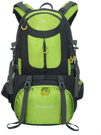 PORRASSO 50L Mochila de Senderismo Mochila Impermeable Mochila Hiking Backpack para Hombre Mujer Acampar Hacer Ciclismo Escalada Deportes Aire Libre Verde