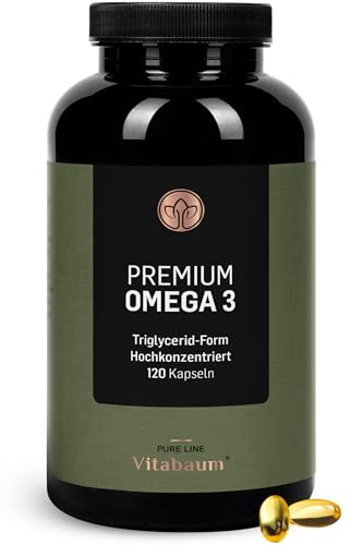 Premium Omega 3 Kapseln - 1000mg Fischöl - Hochdosiert mit 80% Omega-3-Fettsäuren in Triglyceridform - aus nachhaltigem Fischfang - ohne unnötige Zusätze - 120 Kapseln