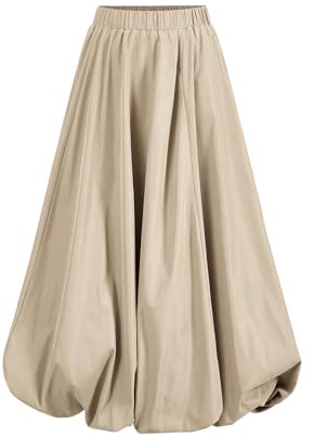 SweatyRocks Women's Y2K Elastic High Waisted Bubble Ruffled Maxi Puff Skirts Khaki X-Large