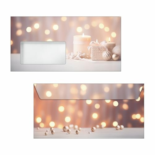 SIGEL Weihnachts Umschläge Golden Glow DIN lang 50 Stück | DU634, Farben in Gold Beige und Champagner mit Gummierung