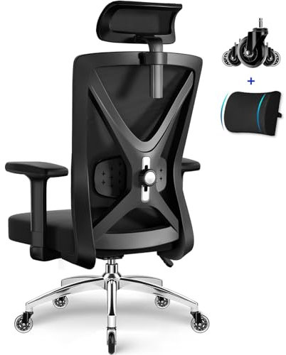 Daccormax Bürostuhl ergonomisch, Bürostuhl Schreibtischstuhl mit Verstellbaren Armlehnen, Weiche Lendenstütze aus Naturschwamm und Kopfstütze, Chefsessel Drehstuhl Wippfunktion 150kg