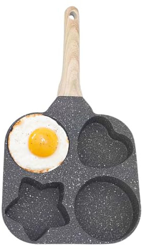 Genérico Sarten Tortitas De 4 Agujeros, Non-stick Sarten Huevo Frito, Para 4 Huevos, Con Corazón Y Estrella Puntas, Aleación Aluminio, Ideal Para Cocinas Y Inducción, 18cm, Negro