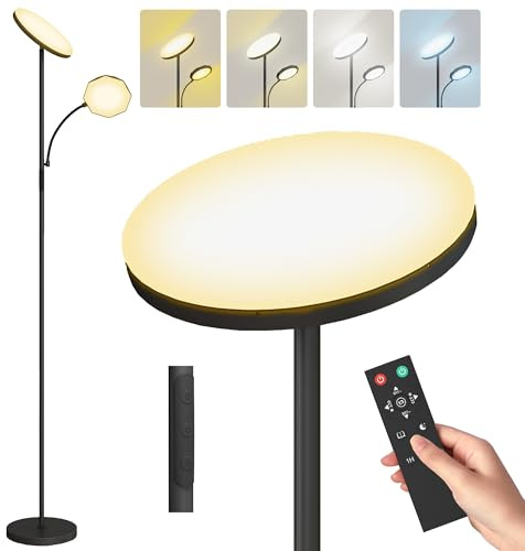 HOMCOM LED Floor Lamp for Living Room, Stepless Dimmable Standing Lamp, Mother and Child Uplighter with Reading Light, 4 Scene Modes, 2700K-6500K Colour Temps, 4 Brightness Levels, Remote Control