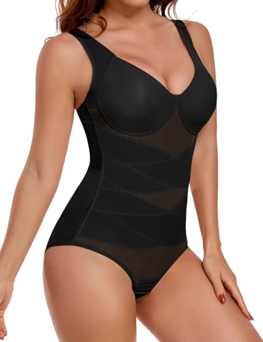 Yuson Girl Shapewear Bodysuit for Women Tummy Control Bodysuit Shaping V Neck Body Shaper Seamless Sculpting Waist Trainer with Adjustable Straps(Black, XXL)