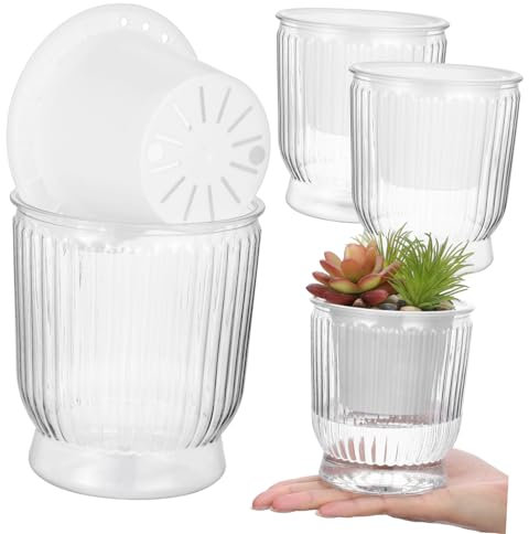 Gadpiparty 4piezas Jarrón Hidropónico Transparente Macetas Riego Automático para Plantas De Interior Jardín o Balcón De Plástico para Orquídeas y Suculentas