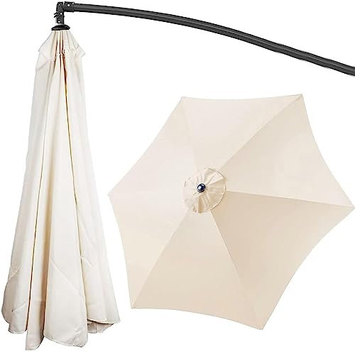 Telo di Ricambio per ombrellone da Giardino, a sbalzo, con Copertura Quadrata decentrata, 3x3 m, a 6 Stecche, Protezione UV, Beige, per ombrellone con Braccio Laterale, Resistente e resisten