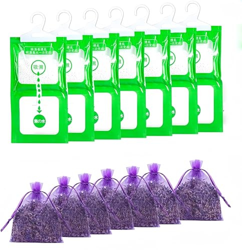 Luftentfeuchter Kleiderschrank 7 Pcs,Moisture Absorber,700 g Hängenden Entfeuchter Schrank Beutel,50 g Lavendelsäckchen,Entfernt Feuchtigkeit in Kleidung,für Kleiderschränke,Zuhause,Garage