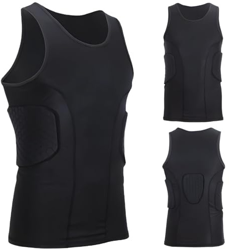 BOSREROY Chaleco de compresión acolchado de panal para deportes, camiseta protectora de pecho para baloncesto y entrenamiento, camiseta de compresión sin mangas con protección de esternón