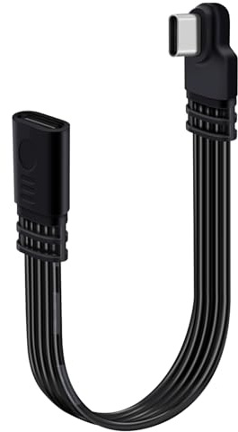 YINGAYOU Flat USB C Extension Cable 90 Degree USB C Male to Female Extension Cable Support Charging and Data 480Mbps 100W 12V 5A for Phones, Laptops, PC (Left Right Bent, 10 cm)