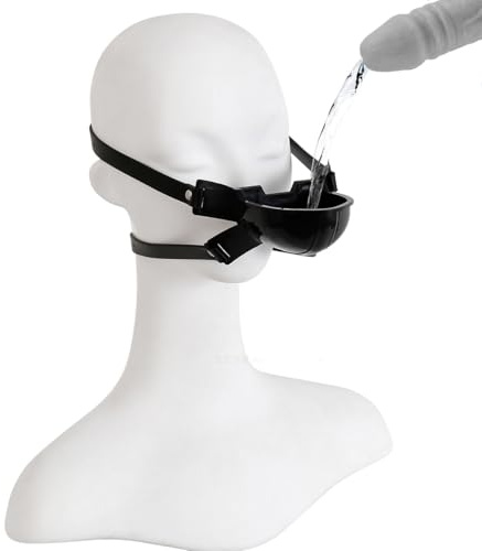 Bozal sexual de silicona con embudo – Mascarilla BDSM con gag urinario para juegos de dominación, pissplay y bondage homosexual – Unisex ajustable