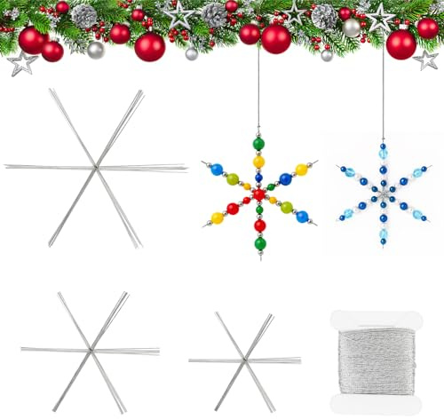 24 Stück Weihnachten Drahtsterne, Schneeflocken Drahtsterne Rohlinge mit 20 m Silber Schnur, 9,5/11,5/14,5 cm Bastelset Weihnachtsdeko für Perlensterne DIY Schmuck Weihnachten Winter Deko