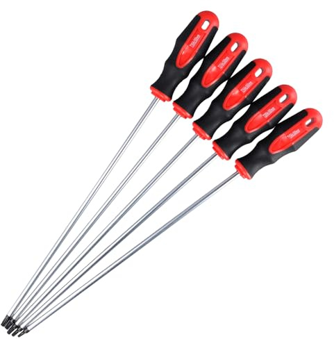 SYUTBOU 5 teilig 410 x 6mm Rot Torx Schraubendreher Set Lang, Schraubendrehersatz aus Legierungsstahl, Schraubendreher Satz für Werkstatt, Reparaturarbeiten