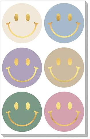 Smiley Sticker Set mit Goldfolie – 60 runde Aufkleber in Pastellfarben (5 cm) mit glänzender Prägung – für Schule, Bullet Journal, Verpackung & DIY (60 Stück (10 Bögen), Smiley)