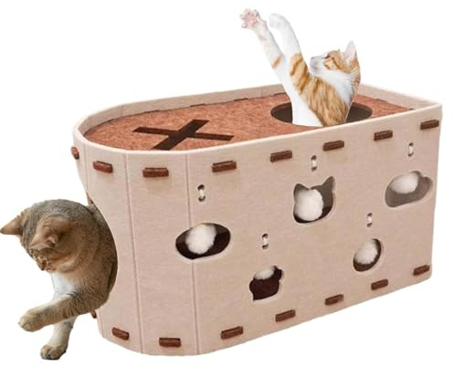 MEISO Katzenhöhle für den Innenbereich, aus Filz, Höhle mit Tunnel, bequeme Katzenbetten für Katzen, zum Schlafen, Verstecken, Kämpfen und Kratzen (Beige)