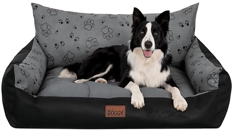 PillowPrim Hundsäng – möbler för djur, kattsäng – hundkorg för små medelstora och stora hundar – hundkudde – hundsoffa – hundsäng – sovplatser – 107 x 80 cm – grafit med tassar