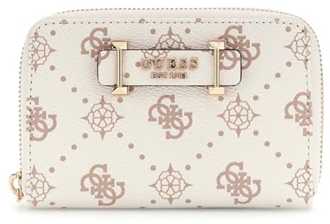 GUESS Geldbörse Silia SLG Medium Zip Around Vanilla Logo Creme