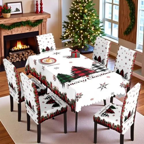 haweeli 4er Set Stretch Stuhlhusse Weihnachten - Weihnachtsdekoration für Stühle für Esszimmerstühle Schwingstuhl Weiß
