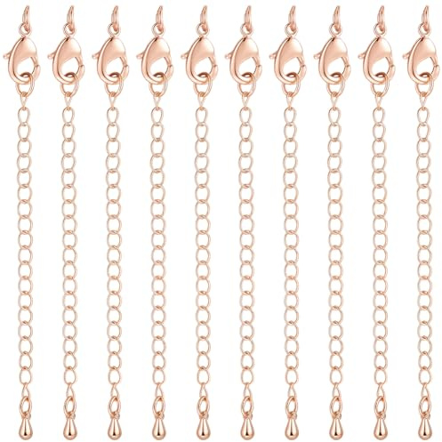 Beebeecraft 1 Box 20Pcs Necklace Extenders, 2.6in Rose Gold Color Chain Extensions for Necklaces with Lobster Clasp Tail Chains for Jewellery Making Bracelets Anklets Supplies