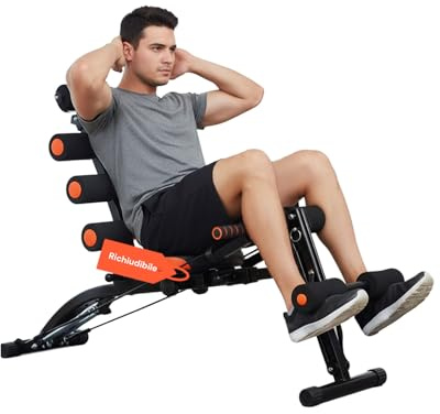 Avilia Banco de gimnasio multifuncional 22 en 1 para entrenamiento completo en casa con respaldo inclinable, asiento giratorio, extensores elásticos y estructura plegable para ahorrar espacio