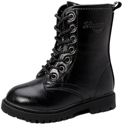 Generico Stivali Classici in Pelle per Bambine Facile da Indossare e da Togliere Stivaletti Foderati per Ragazza Scarpe per Feste per Bambine, Adatto per Autunno e Inverno (BK1, 36.5 Big Kids)