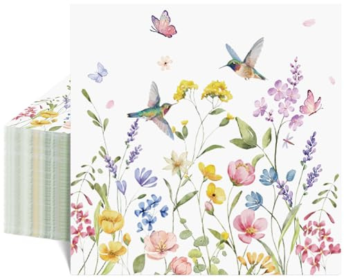 40 Papierservietten Wildblume, 16,5 Cm, 2-Lagig, Für Party & Hochzeit | Vintage Blumen- Und Vogelmotive, Weich & Saugstark, 33 Cm Entfaltet, Für Geburtstag, Gartenparty Und Nachmittagstee