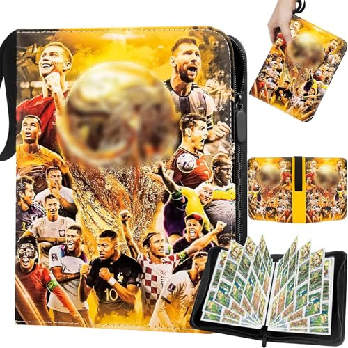 Abiemuce Fußball Karten Sammelalbum, 50 Seiten 900 Tasch Fußball Sammelalbum, Sammelkarten Album mit Reißverschluss und Griffschlaufe, Tragbar Wasserdicht mit Allen Arten von Karten-Geschenk für Fans