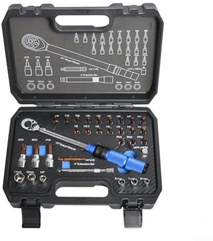 Jeu de clés dynamométriques 1/4 32 pièces, réglable 2-24 Nm haute cliquet, kit d'outils pour l'entretien de la voiture - Bleu